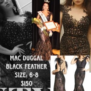 Mac Duggal Black Feather Dress